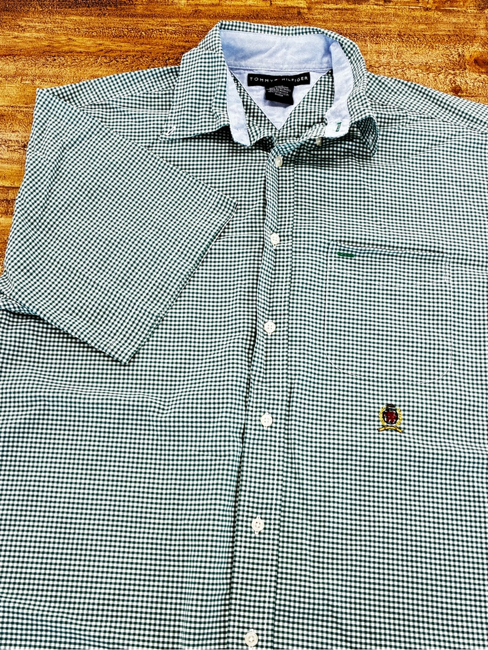 Tommy Hilfiger Green Gingham Short-Sleeve Button-Down Shirt